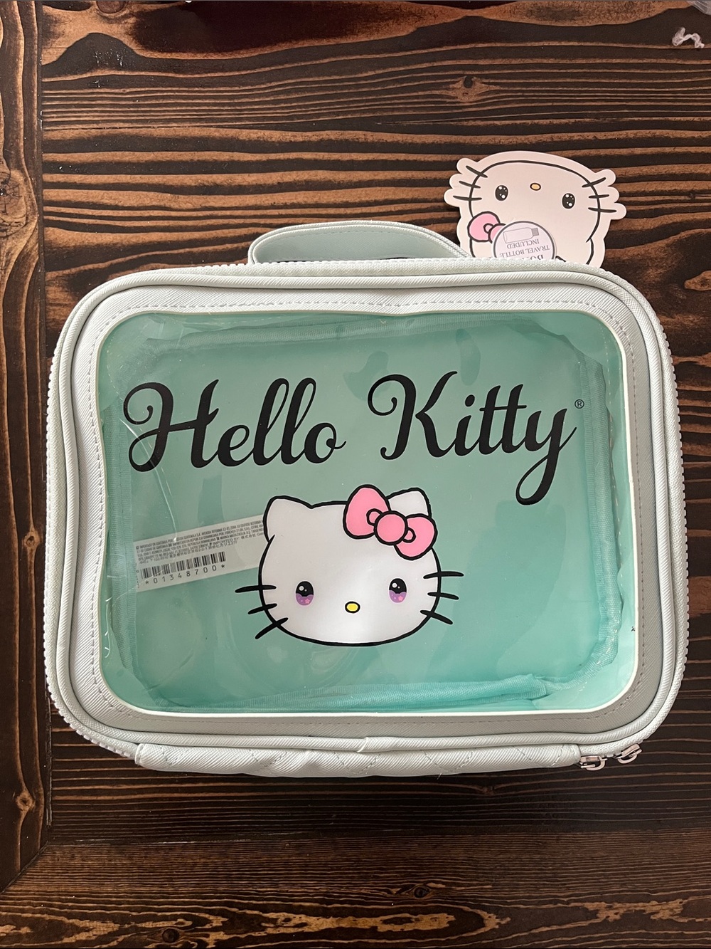 Limited edition Hello Kitty Mint Green Clear Cosmetic Bag with Pink Bow